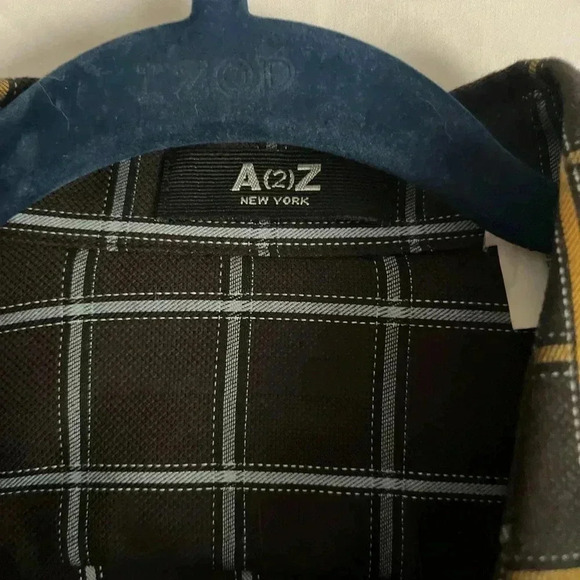 NWT A2Z New York Mens Shirt Medium Reversible Blue Yellow Checkered Button Down - Picture 3 of 13